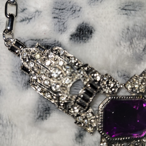Gorgeous Art Deco Style Park Lane Fuchsia Clear Rhinestone Necklace - Picture 3 of 4